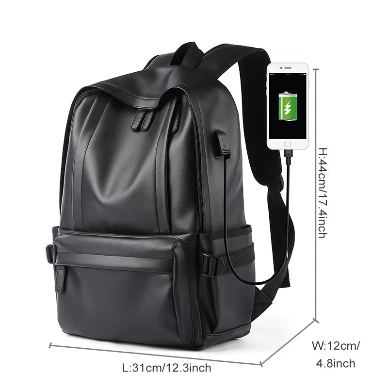 Pu Vegan Leather School Backpack For Men Laptop Collage Bags Student Rucksack Mochilas Cuero backbags - wellnesshop